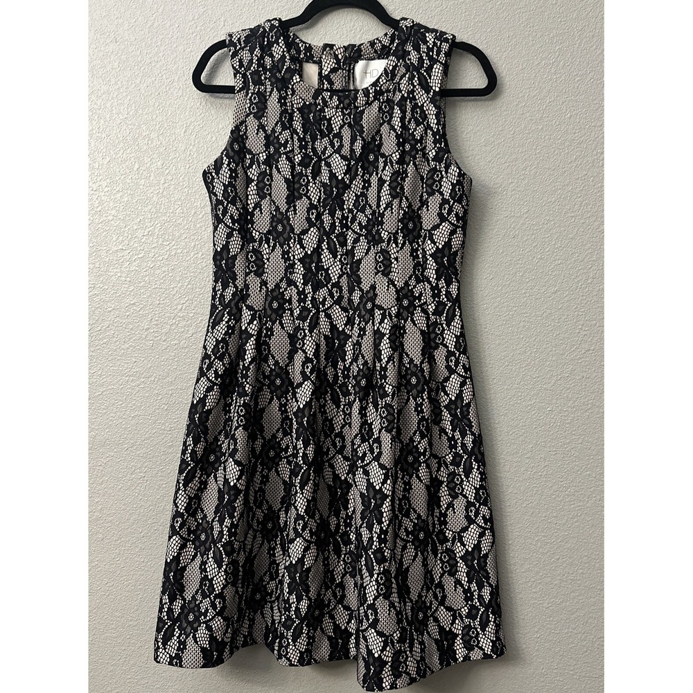 Anthropologie Dress Women's Size Small Black HD In Paris Lace Fit And Flare Mini